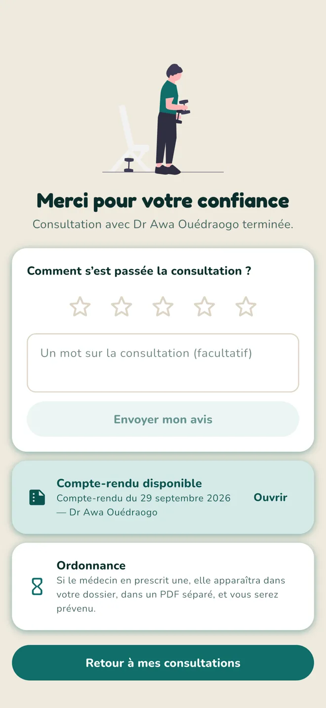 Fin de consultation : avis, compte rendu et ordonnance disponibles