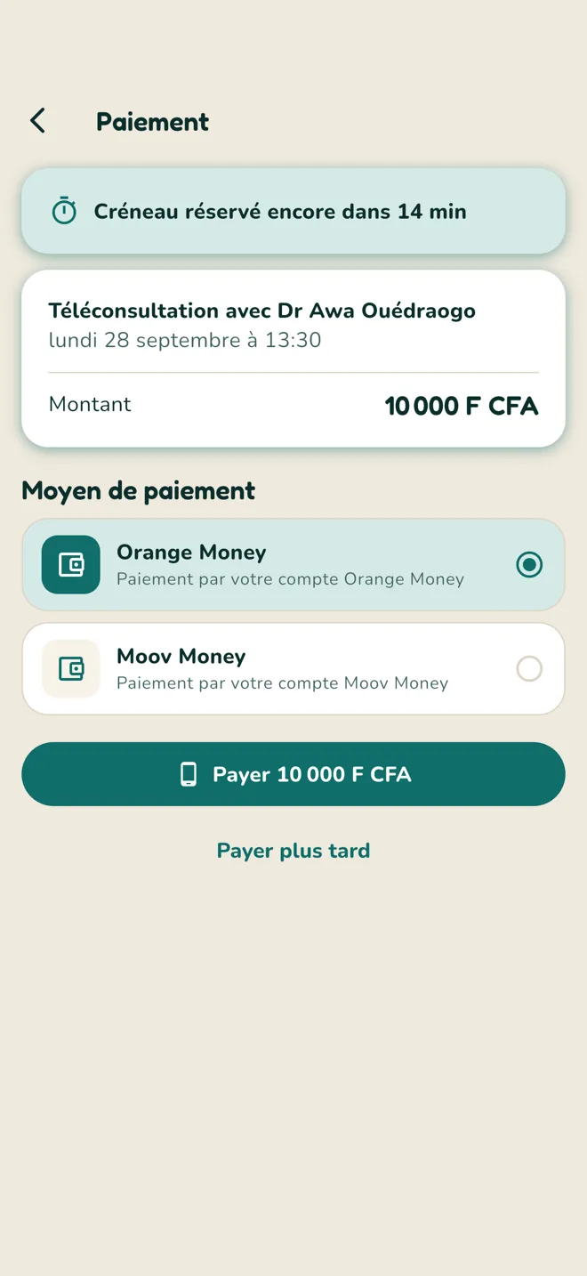 Paiement de la téléconsultation par Orange Money ou Moov Money
