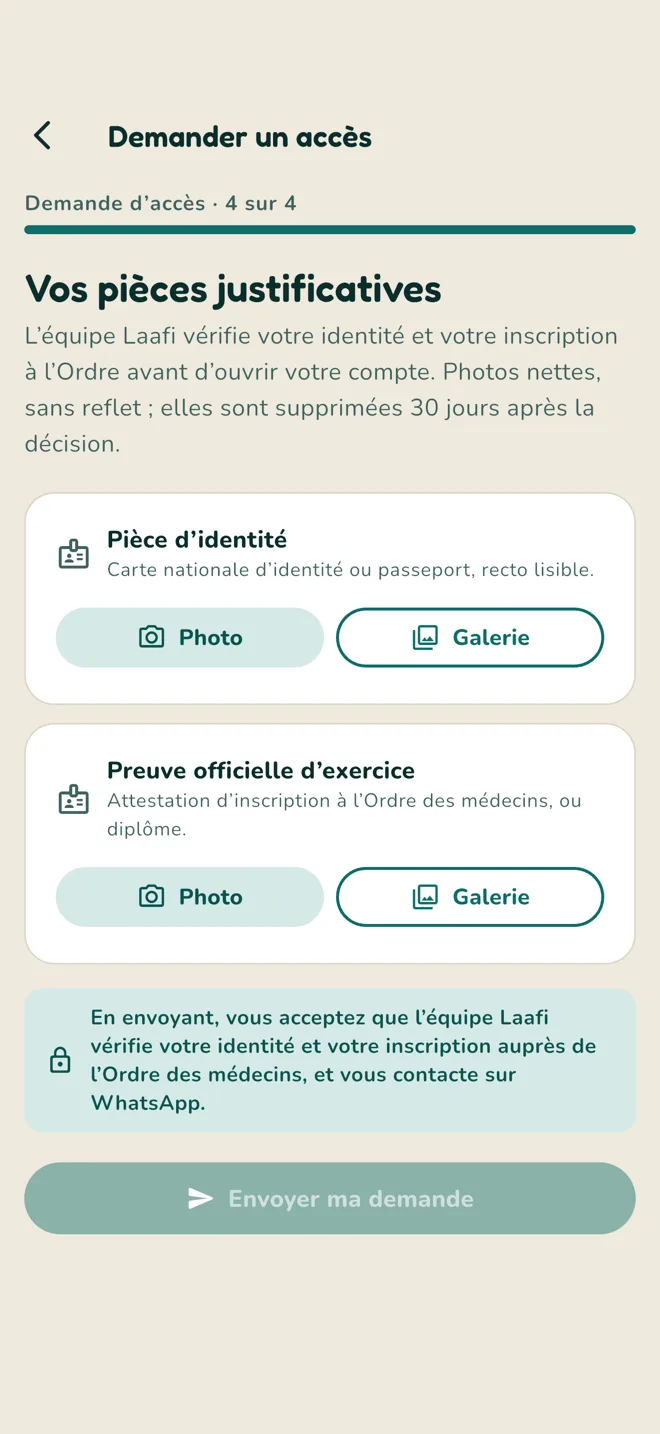 Demande d’accès : pièce d’identité et preuve officielle d’exercice